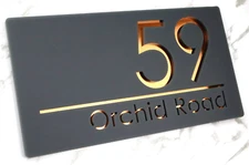 Copper Anthracite Laser Cut Door Sign House Mirror Numbers Address Plaque 