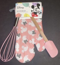 Disney Mickey Minnie Mouse 3 Piece Kitchen Set Oven Mitt, Whisk, Spatula New