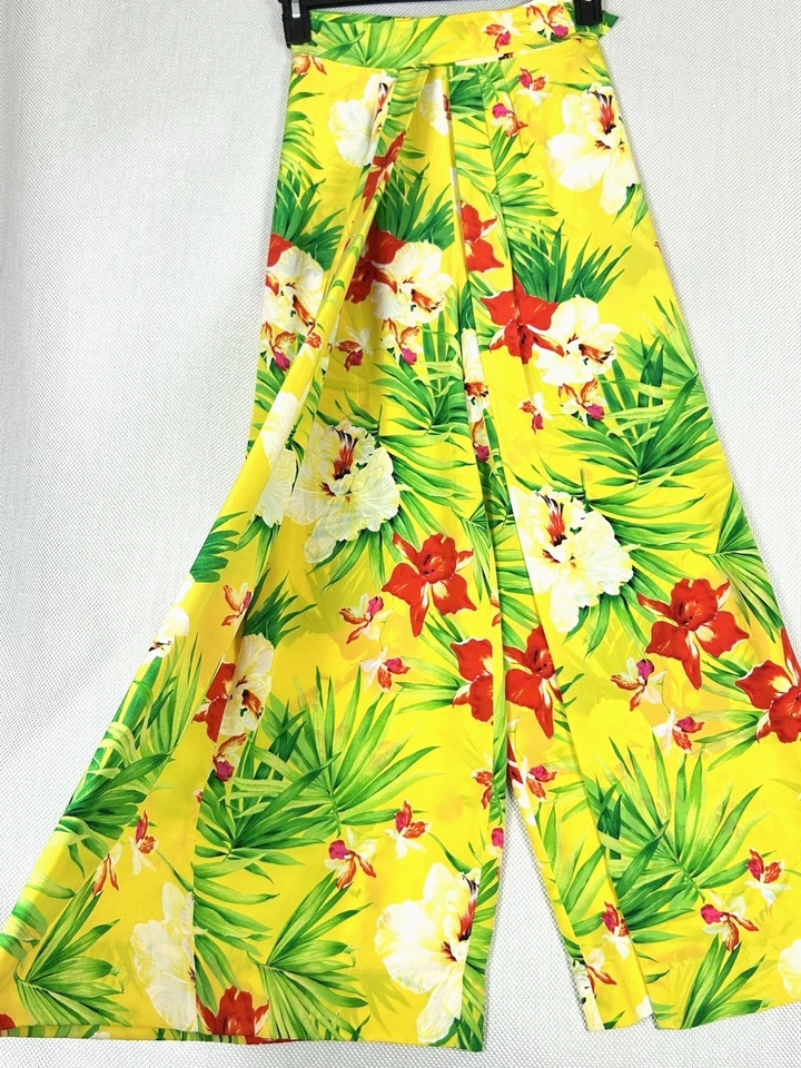 ESCADA Women's 40 Pants 100% Silk Yellow Tropical Floral Print Hibiscus 23x27 8 - image 2 of 4