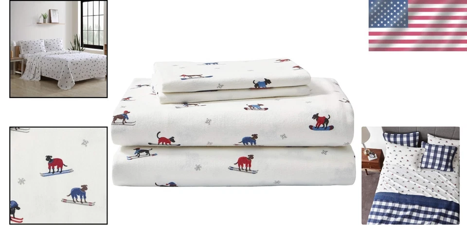 Juego de cama decorativo de franela king - sábanas de algodón suave con acogedor tema de naturaleza Foto 2 de 4