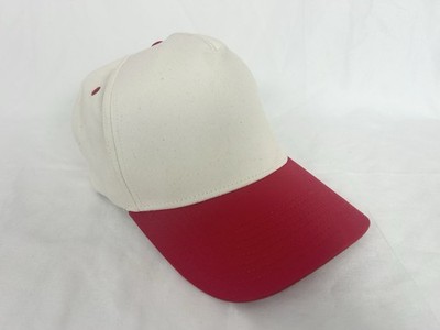 Cobra 5 Panel Beige Red OS Strapback Two Tone Blank Cotton Hat