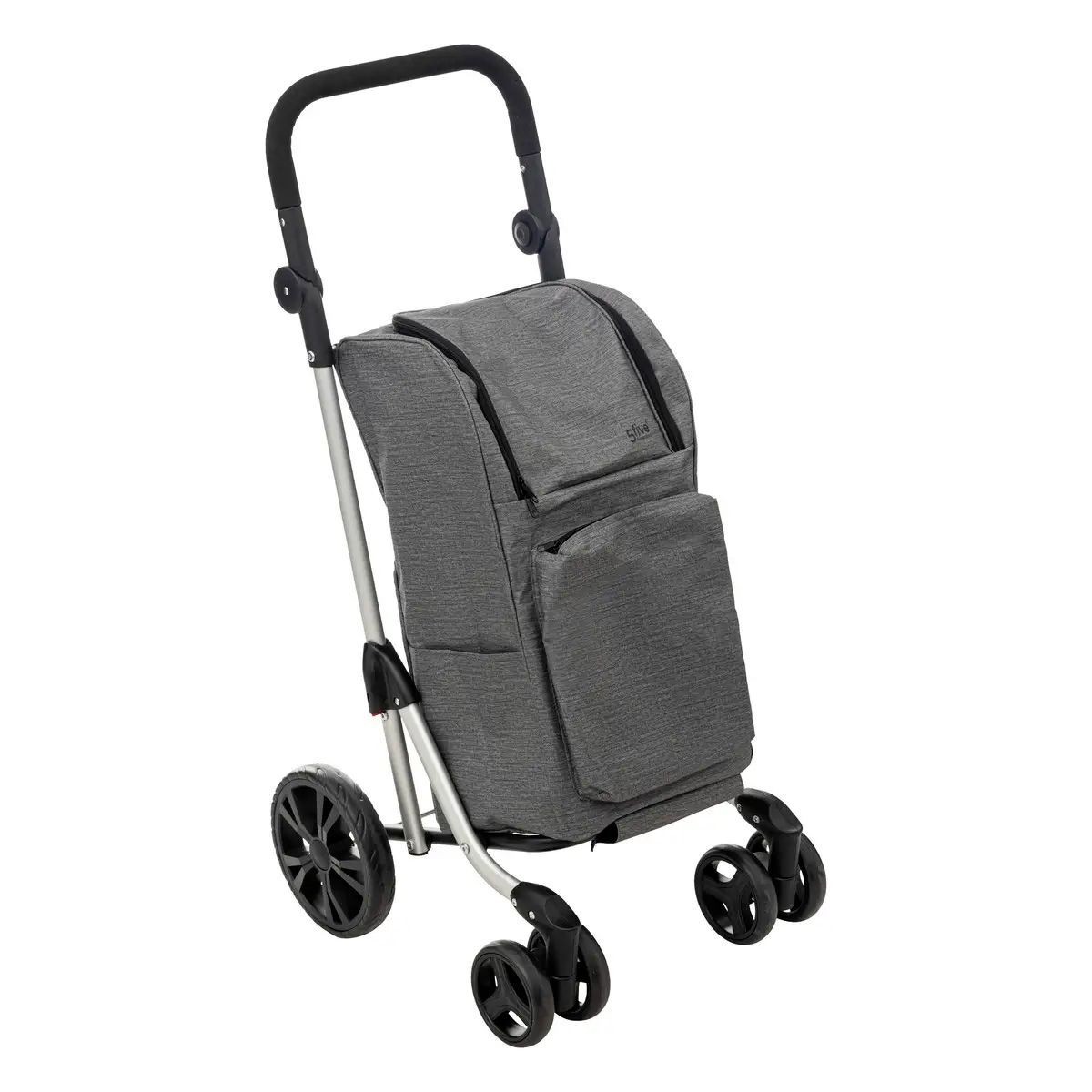 Poussette de marché 4 roues gris 100cm idéale pour les seniors lors des courses en ville