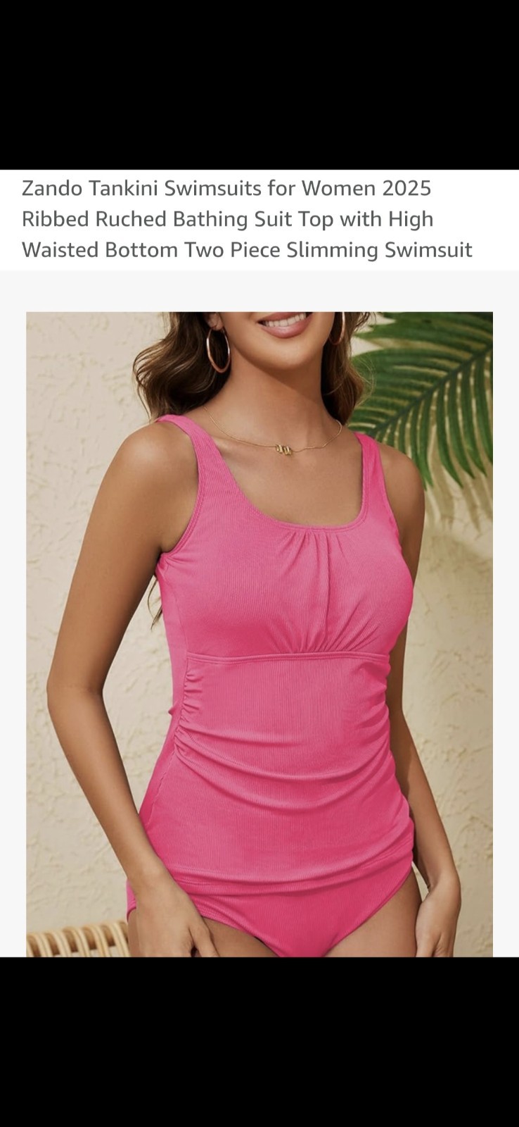 Zando Women's 2-Piece Swimsuit Tankini Size S Hot Pink