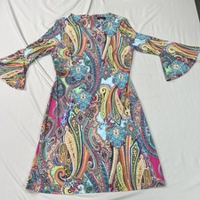 Tommy Hilfiger Dress Womens 8 Boho Paisley Hippie Retro Flared Sleeves Stretch