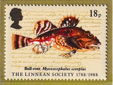 1988 18p Short-Spined Sea Scorpion. Linnean Society. UM Stamp SG 1380