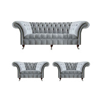 Hellgraue Chesterfield Sitzgarnitur Dreisitzer Einsitzer 2X Sessel 3Tlg