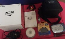 Canon DC210 DVD Camcorder with Power Adapter Case Stereo Video Cable WORKING