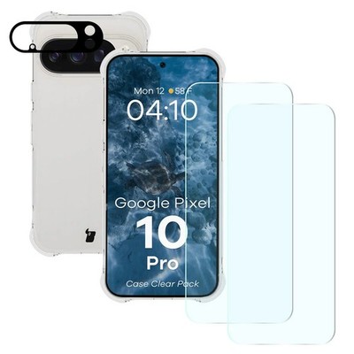 Handyhülle + 2xGlas + Kameraglas für Google Pixel 10 Pro Bizon Case Transparent
