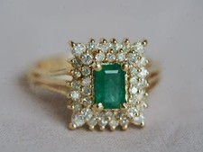 2Ct Emerald Lab Created Green Emerald Cluster Wedding Ring 14K Yellow Gold Over