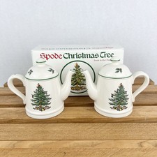 Spode Christmas Tree Teapot Teapot Salt  Pepper Shakers Made in England W/ Box