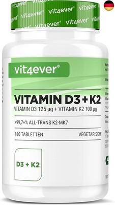 Vitamin D3 + K2 Depot - 180 Tabletten - Premium Rohstoff: 99,7+% All-Trans