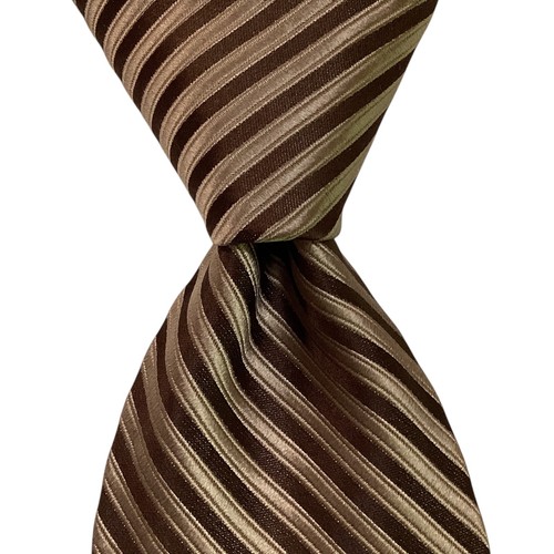 STACY ADAMS Men's 100% Silk XL 64 x 3 3/4 Necktie Designer STRIPED Tan/Brown GUC