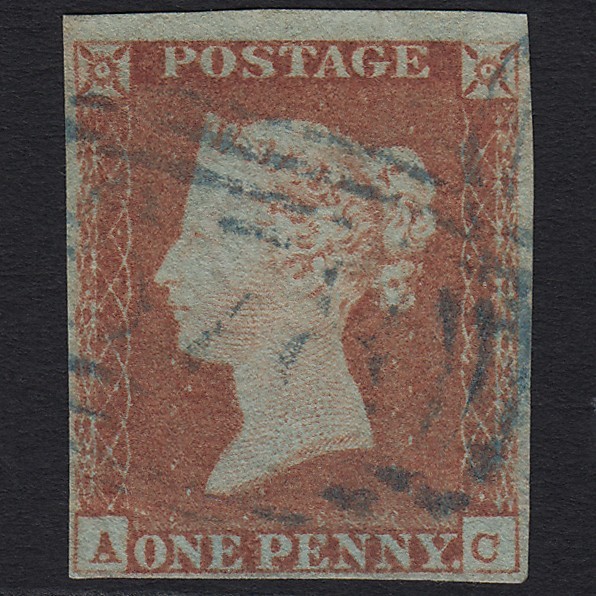 Z14_07 GB QV 1841 1d PLATE 68 SG8-B1(1) AC FU BLUE ST COLUMB 678 4 MARGINS