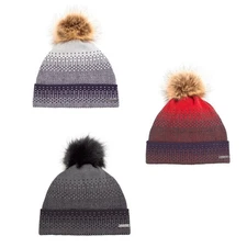 Ski-Doo Womens Faux-Fur Pom-Pom Snowmobile Beanie Snocross Acrylic Micro-Fleece