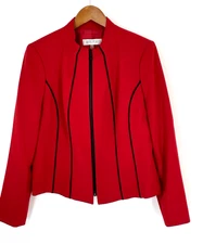 Kasper Women’s Blazer Jacket Size 12 Red Full Zip Front Long Sleeve Career Wear