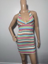 Pac Sun Kendall and Kylie Turquoise/Pink/Green/Orange Crochet Halter Dress Sz XS