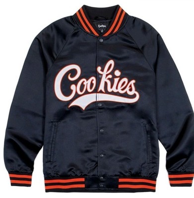 Cookies Bases Loaded Satin Varsity Jacket Snap Size Small Black/Orange BNWT
