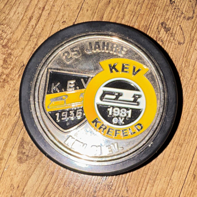 KEV Krefeld Eishockey-Puck 25 Jahre Jubiläum, Gummi, Standard, schwarz
