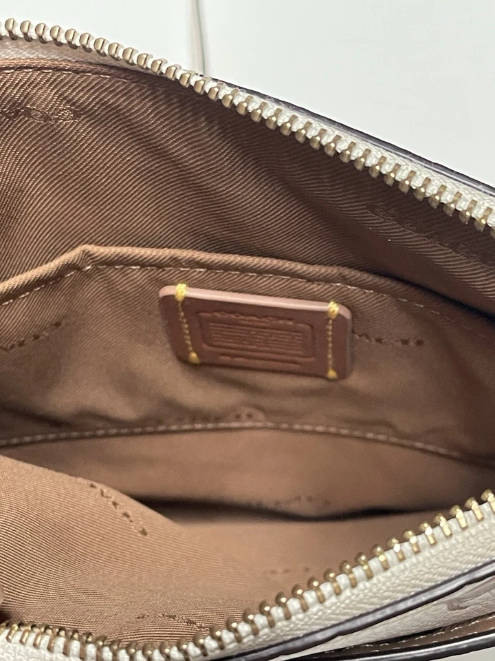 Bandolera Coach Floral Swingpack Crema Amarillo Rosa Bolso de Cuero Cartera Auténtica Foto 4 de 4