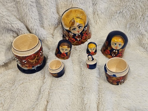 Vintage polnische verschachtelte Puppen - 5er Set - handbemalt - 5" groß - glänzende Oberfläche - Bild 2 von 17