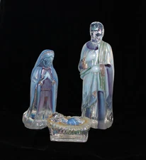 Fenton Iridescent Holy Family Mary Joseph Baby Jesus Nativity 3 Piece Set
