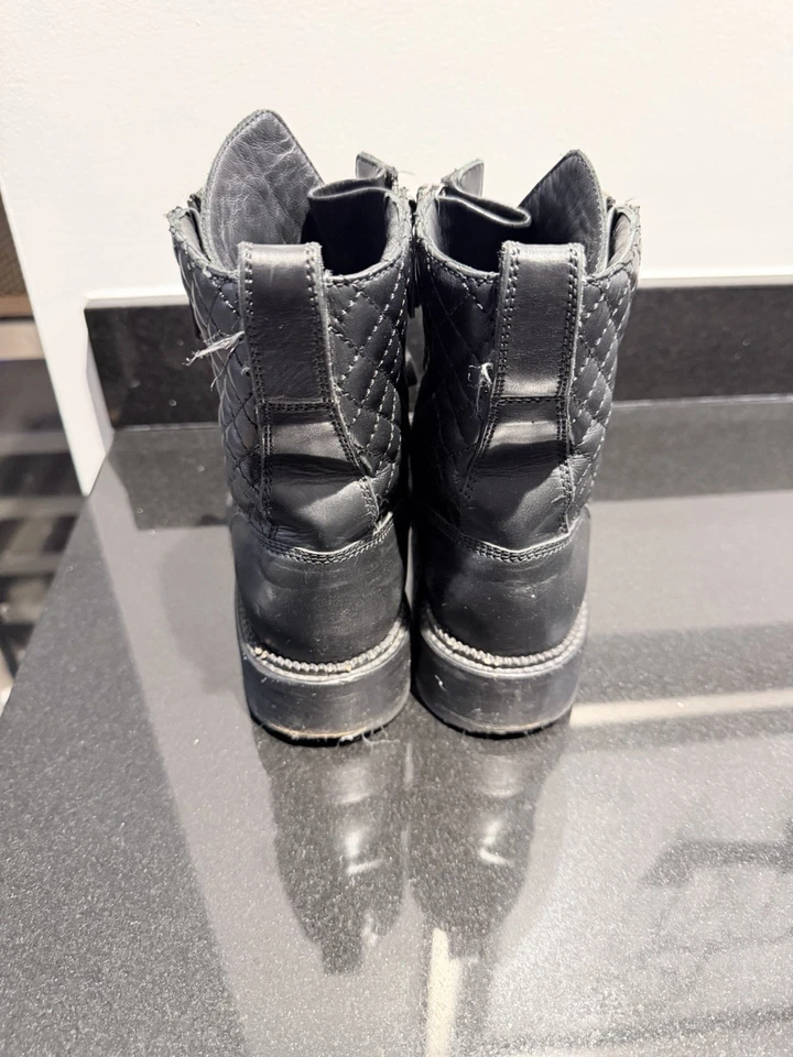 Chanel Black Leather Quilted Combat Boots Size 38 - Image 3 of 4