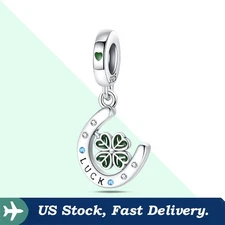 KUNSIR 925 Sterling Silver Charm For Bracelet Green Horseshoe Pendant Charm DIY