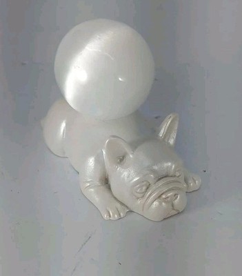 Selenite Sphere On Pearlized Bull Dog Holder