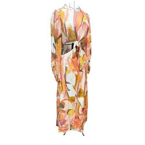 Petal & Pup Pastel Floral Cutout Maxi Dress in Orange, Yellow & Cream Small