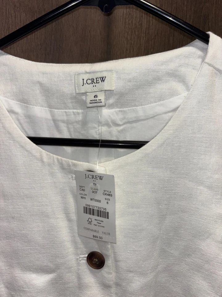 J. Crew Women's Long Button Front Vest, Size 6, White - Image 3 of 3