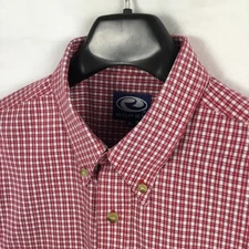 Roper Mens Western Shirt XL Red White Check Long Sleeve Loose Fit Oxford Utility