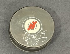 Brenden Dillon Signed New Jersey Devils Logo Hockey Puck JSA Witness
