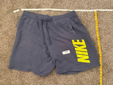 Nike Men's XXL Navy Fleece Shorts Large Yellow Logo Drawstring