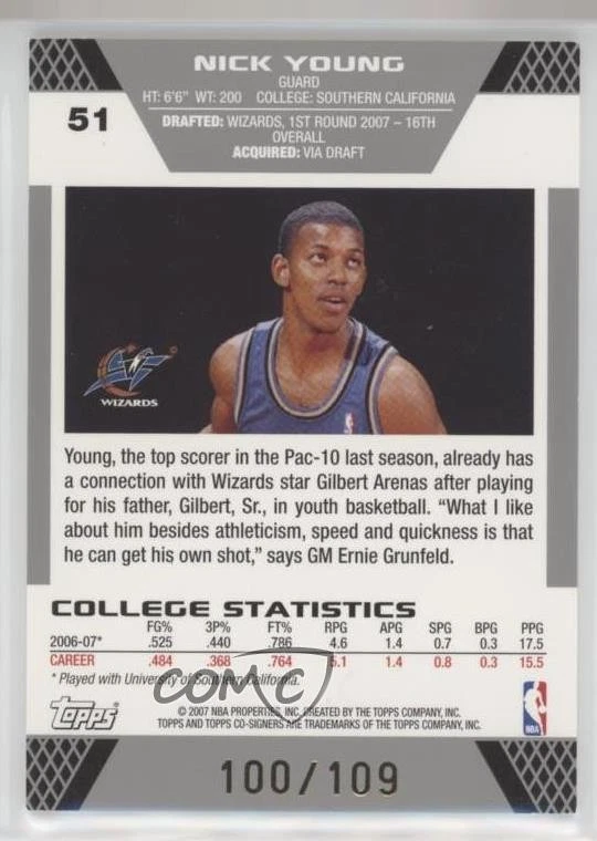2007-08 Topps Co-Signers Gold Red /109 Nick Young Antawn Jamison #51 Rookie RC - Image 2 of 2
