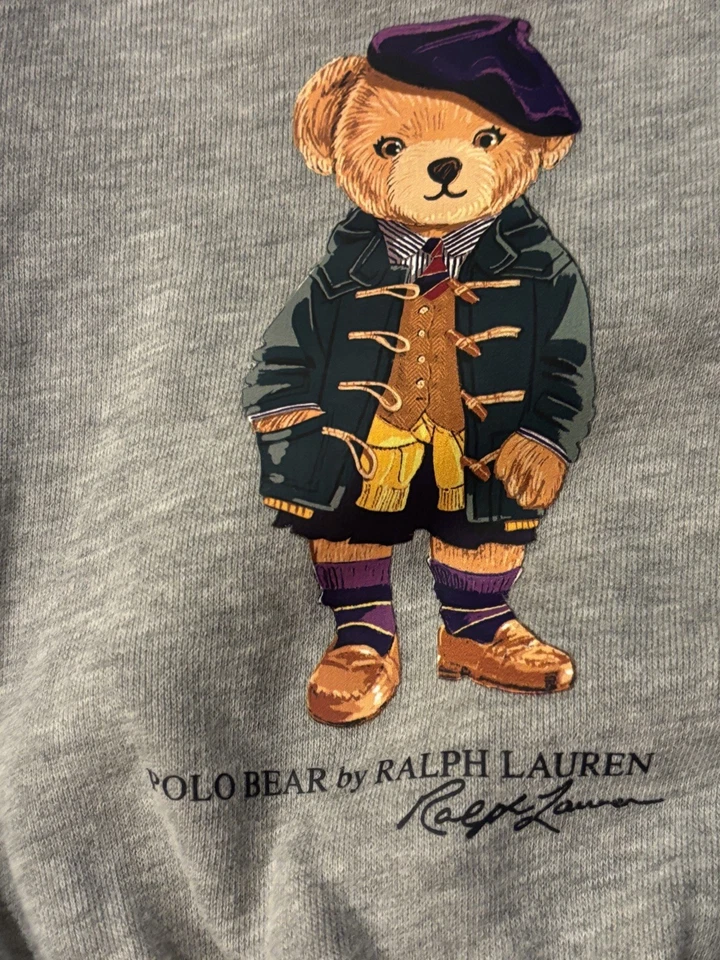 Vestido Ralph Lauren Polo Oso Niñas 2T Académico Oso Gris Algodón Vellón Volantes Foto 3 de 4