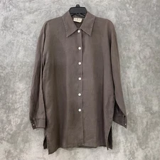 I.N.C. INTERNATIONAL CONCEPTS 100% Flax Tunic Top Women's size 12 Brown LS *