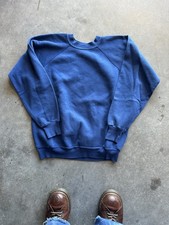 Vintage 80s Faded Royal Blue Crewneck Sweatshirt Large Blank