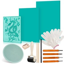14 PCS Lino Printing Kit Including 3 A4 A5 A6 Sheets 4 Green