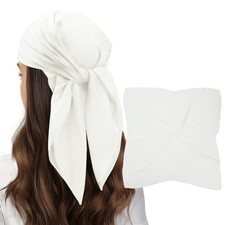 Head Scarf for Women Hair 27'' Square Satin Silk Feeling Bnadana C40 . Ivory