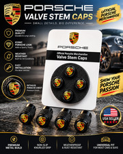Genuine Porsche Premium Oem Tyre Valve Dust Caps 4x In Gloss Black