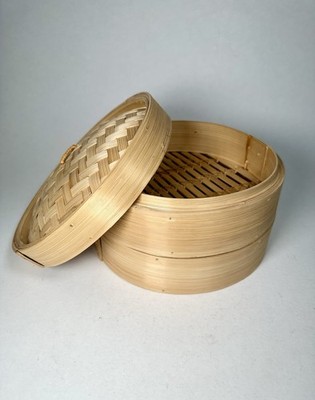 10  Bamboo Steamer 3 Piece Set Round Food Steaming Basket w/ Lid New