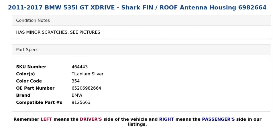 BMW 535I GT XDRIVE 2011-2017 - Carcasa antena aleta/techo Shark 6982664 Foto 4 de 4