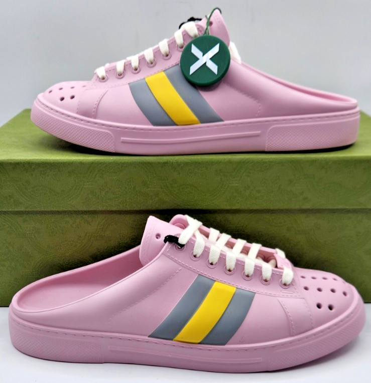 Authentic Gucci Ace Women's Web Rubber Mules Pink/Yellow EU38 US8 thumbnail 3