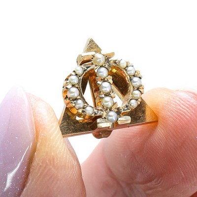 Antique Delta Phi Seed Pearl Fraternity Pin Tested 10k-14k Gold Triangle Badge