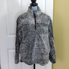 Elodie Sweater Womens Medium Sherpa Black White Fleece Pullover Jacket 