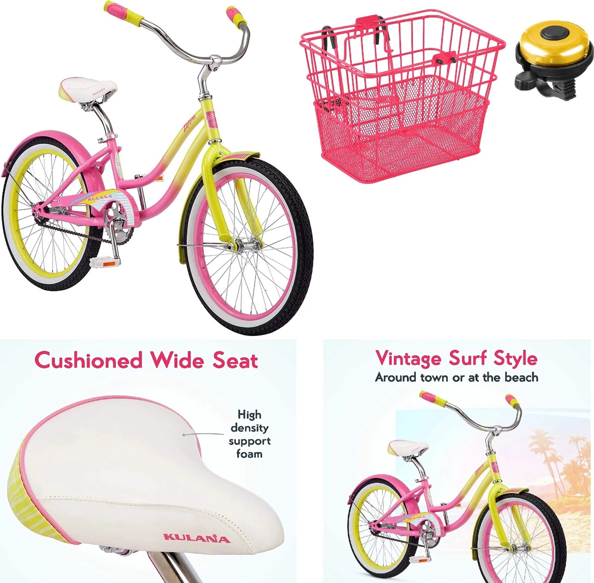 Beach Cruiser Bike 20 Inch Single Speeds w Classic Bike Bell