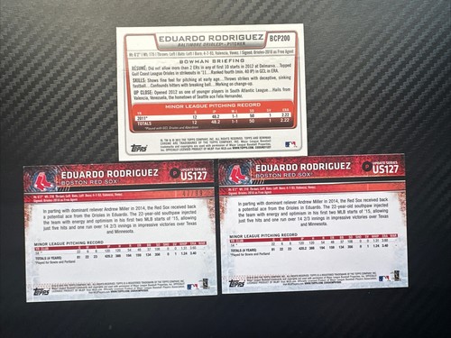 (3) Lot EDUARDO RODRIGUEZ 2015 Topps SNOW CAMO RC /99, 2012 Bowman Chrome ROOKIE - Picture 6 of 6