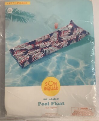 Sun Squad Inflatable Pool Float Built-in Pillow 5ft 7 1/2 in long Multi Color