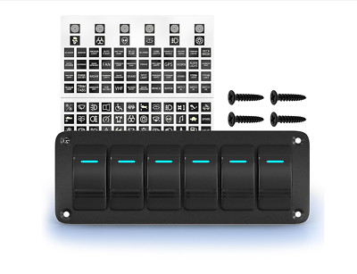 Joinfworld 6 Gang Rocker Switch Panel 12V Marine Boat Switch Panel Waterproof 12