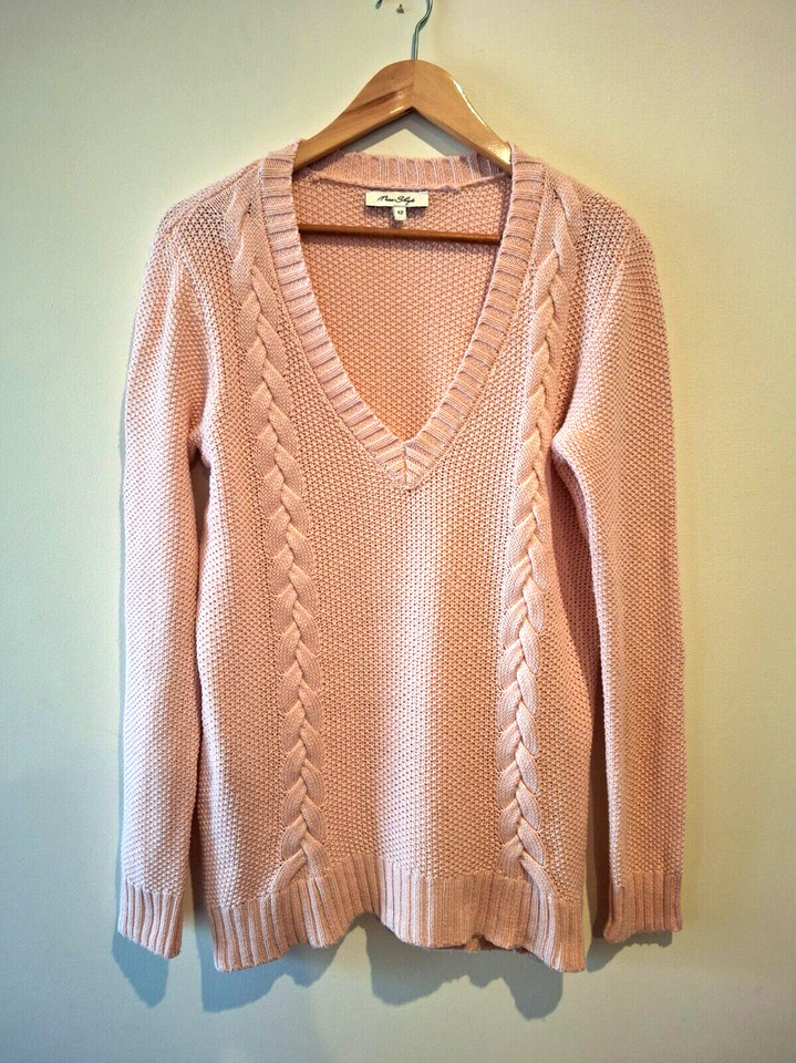 Miss Shop, cable knit jumper, size 12, cotton/acy, pale pink, good condition
